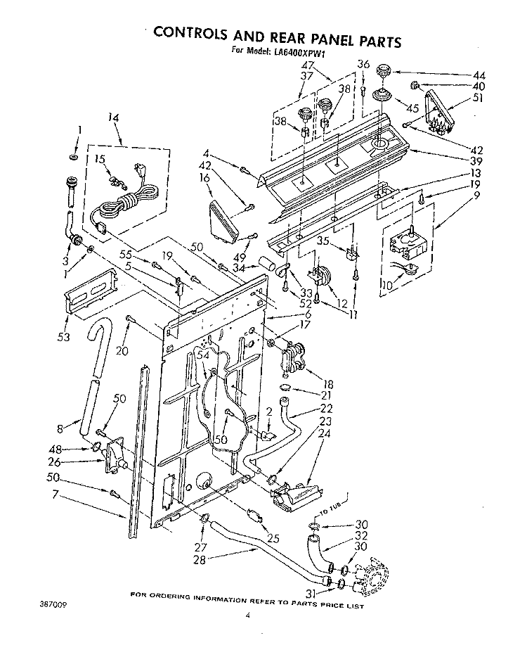 CONTROLS AND REAR PANEL Diagram and Parts List for LA6400XPW1  Whirlpool Washer