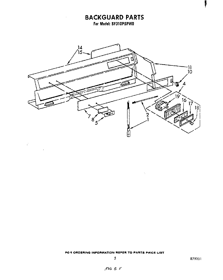 BACKGUARD Diagram and Parts List for SF310PSPW0  Whirlpool Range