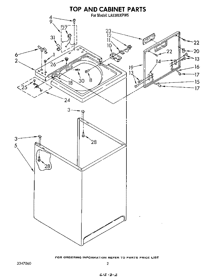 TOP AND CABINET , LITERATURE AND OPTIONAL Diagram and Parts List for LA5300XPW5  Whirlpool Washer