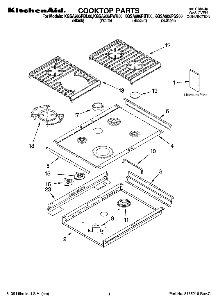 COOKTOP PARTS Diagram and Parts List for KGSA906PBL00  KitchenAid Range