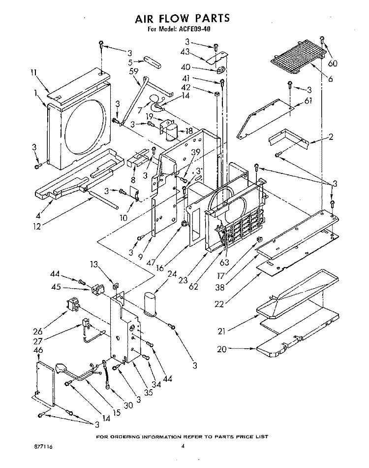 AIR FLOW Diagram and Parts List for A0W23W10  Whirlpool Air Conditioner