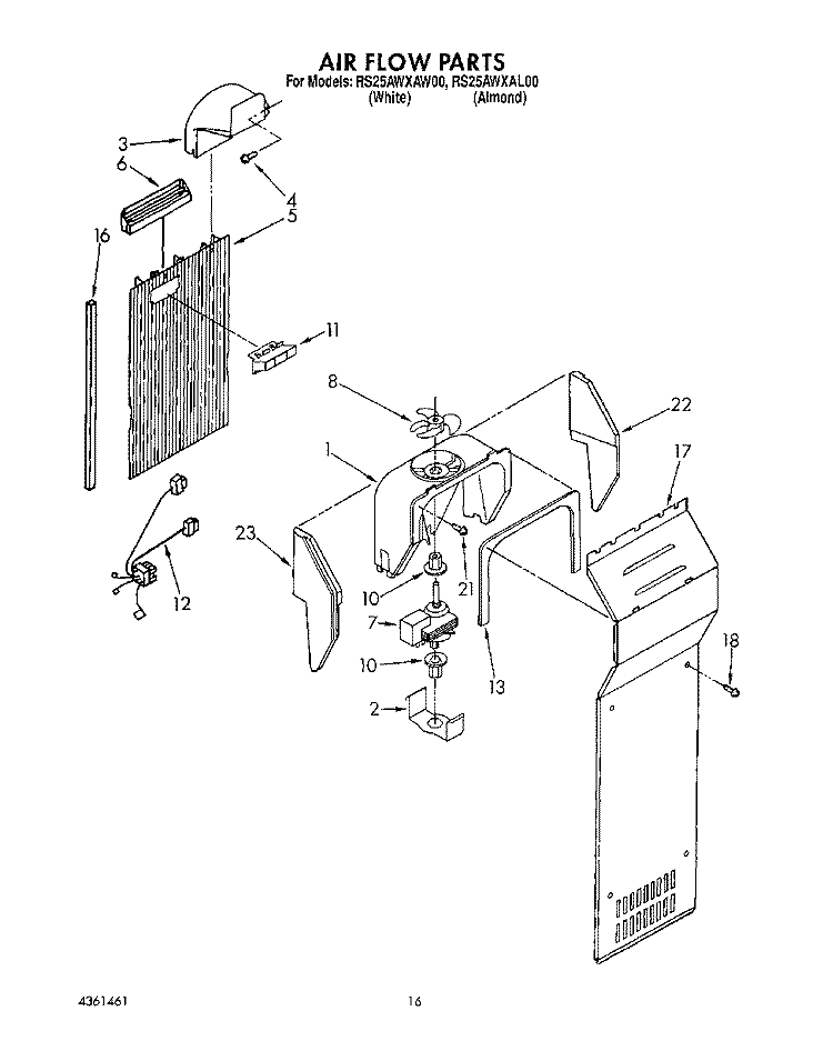 AIR FLOW Diagram and Parts List for RS25AWXAW00  Roper Refrigerator