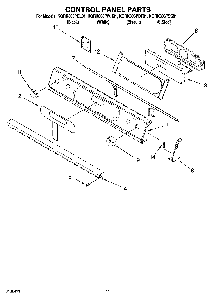 CONTROL PANEL PARTS, OPTIONAL PARTS Diagram and Parts List for KGRK806PBT01  KitchenAid Range