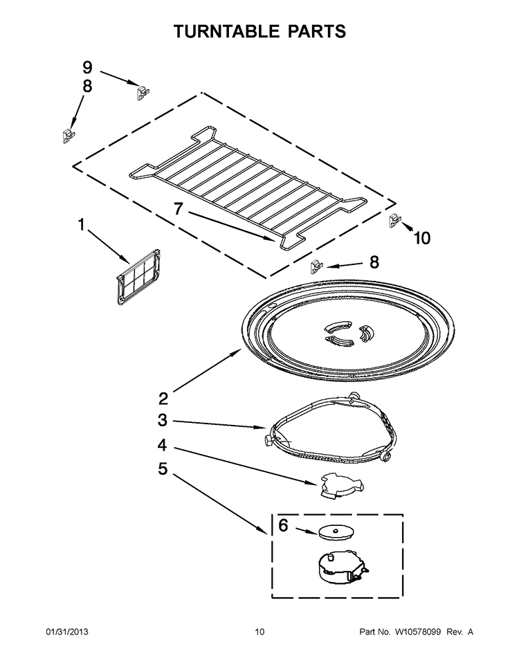 TURNTABLE PARTS Diagram and Parts List for WMH53520AW1  Whirlpool Microwave