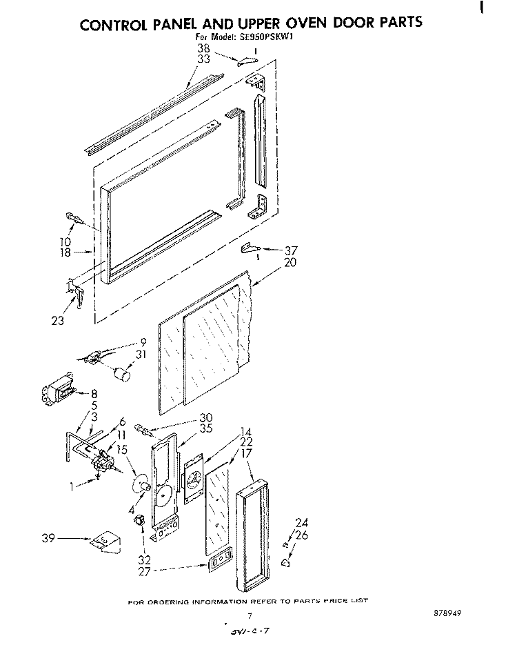 CONTROL PANEL AND UPPER OVEN DOOR Diagram and Parts List for SE950PSKW1  Whirlpool Range
