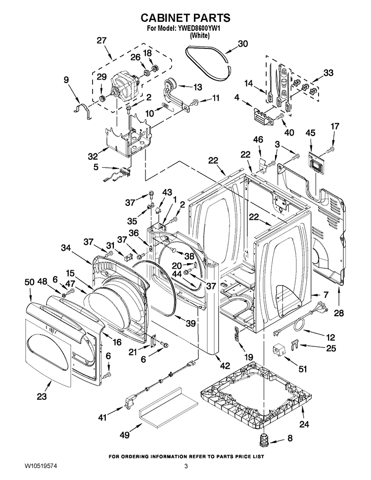 CABINET PARTS Diagram and Parts List for YWED8600YW1  Whirlpool Dryer
