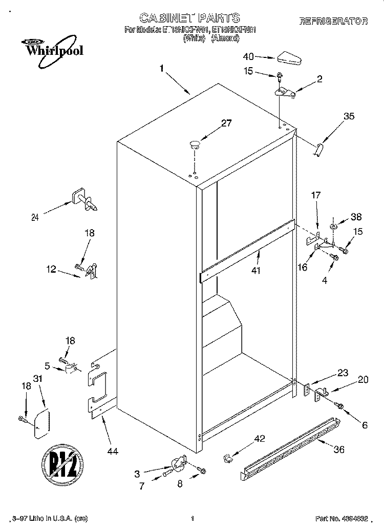 CABINET Diagram and Parts List for ET18NKXFN01  Whirlpool Refrigerator
