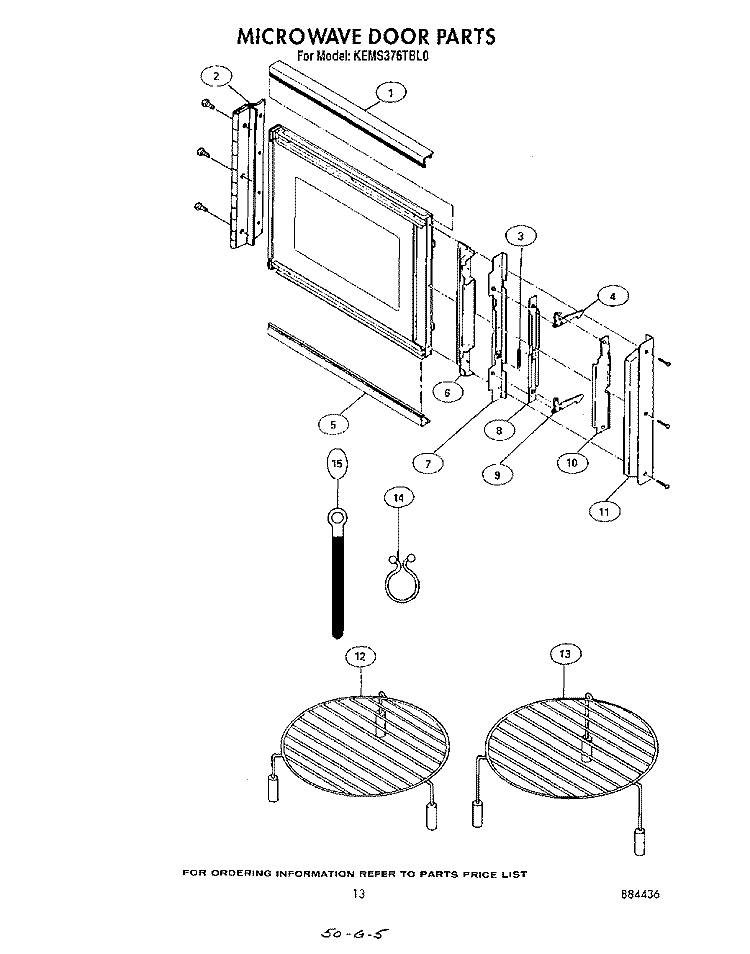 MICROWAVE DOOR Diagram and Parts List for KEMS376TWH0  KitchenAid Microwave Oven Combo