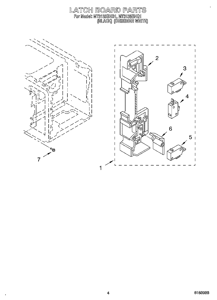 LATCH BOARD Diagram and Parts List for MT3135SHQ1  Whirlpool Microwave