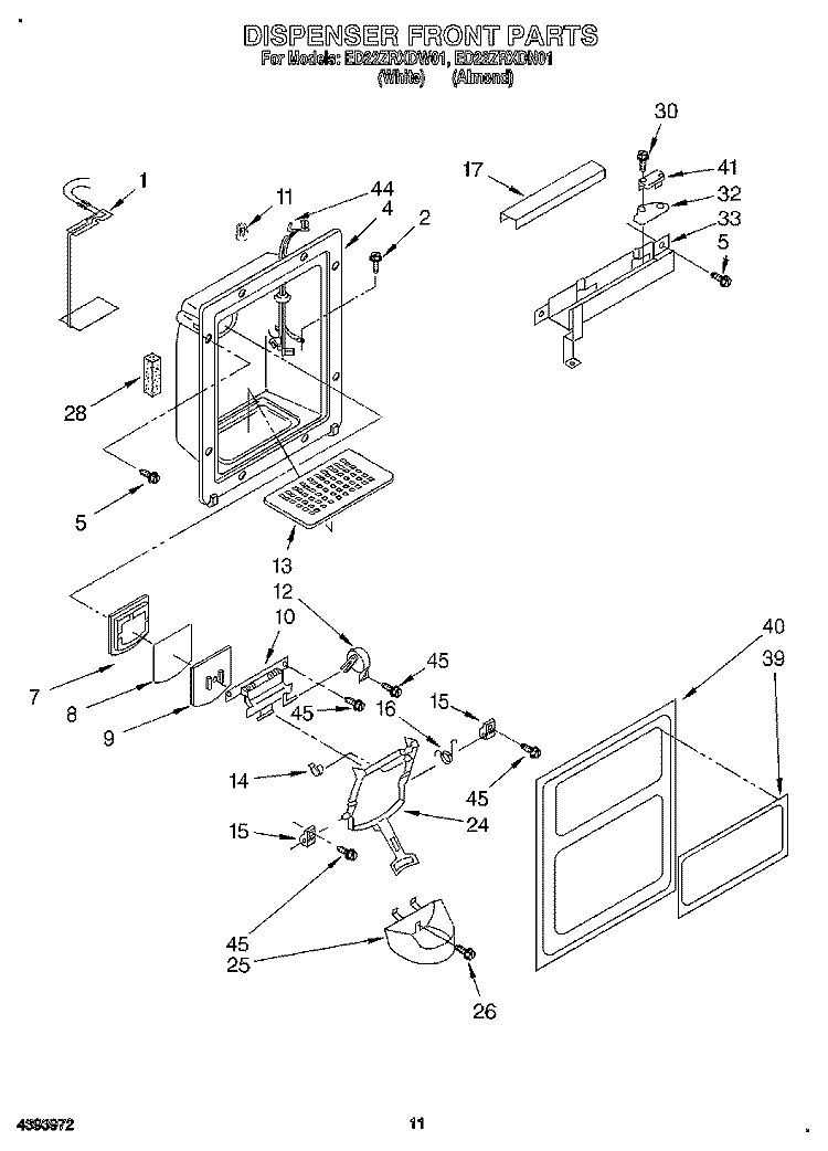 DISPENSER FRONT Diagram and Parts List for ED22ZRXDW01  Whirlpool Refrigerator