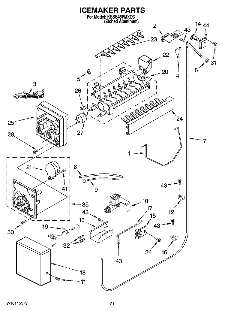 ICEMAKER PARTS Diagram and Parts List for KSSS48FMXO3  KitchenAid Refrigerator
