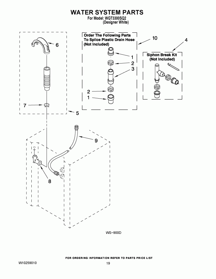 WATER SYSTEM PARTS Diagram and Parts List for WGT3300SQ2  Whirlpool Washer Dryer Combo