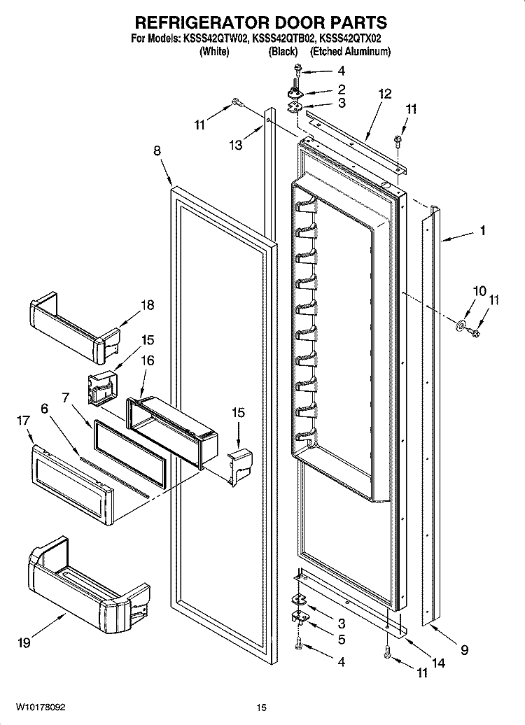 REFRIGERATOR DOOR PARTS Diagram and Parts List for KSSS42QTB02  KitchenAid Refrigerator