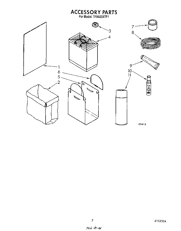 ACCESSORY Diagram and Parts List for TF8600XTP1  Whirlpool Trash Compactor
