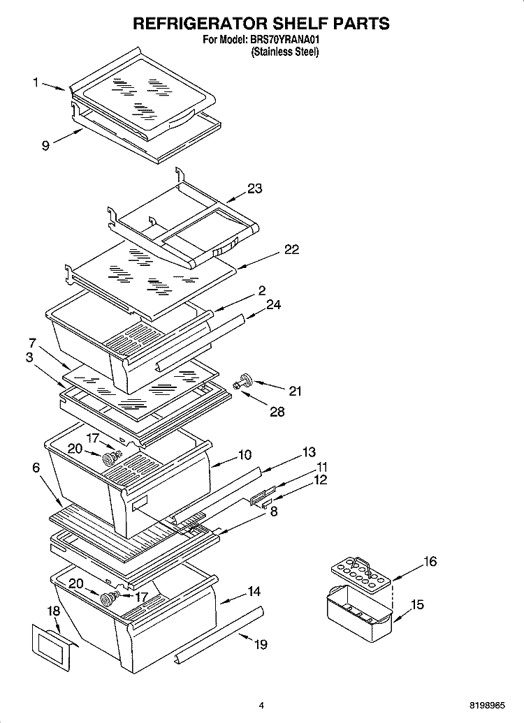 REFRIGERATOR SHELF PARTS Diagram and Parts List for BRS70YRANA01  Whirlpool Refrigerator