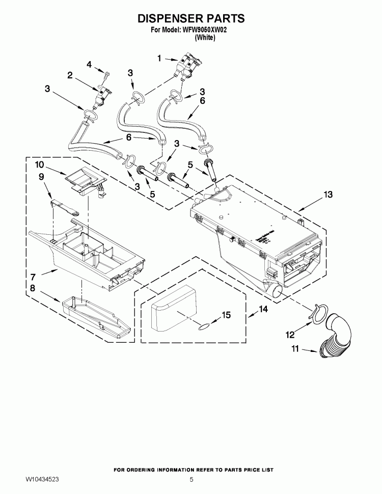 DISPENSER PARTS Diagram and Parts List for WFW9050XW02  Whirlpool Washer