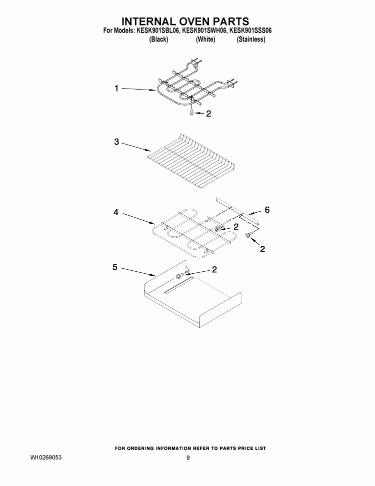 INTERNAL OVEN PARTS Diagram and Parts List for KESK901SSS06  KitchenAid Range