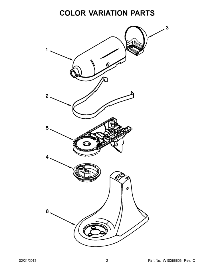 COLOR VARIATION PARTS Diagram and Parts List for 5KSM160PSAAC0  KitchenAid Mixer