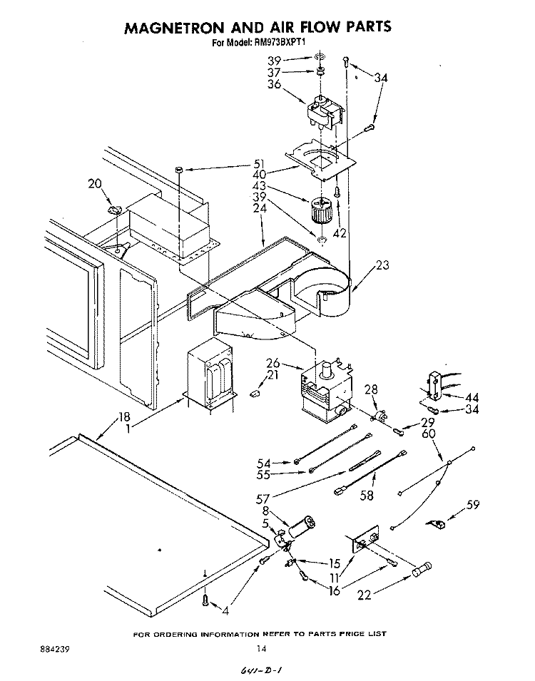 MAGNETRON AND AIR FLOW Diagram and Parts List for RM973BXPT1  Whirlpool Microwave Oven Combo