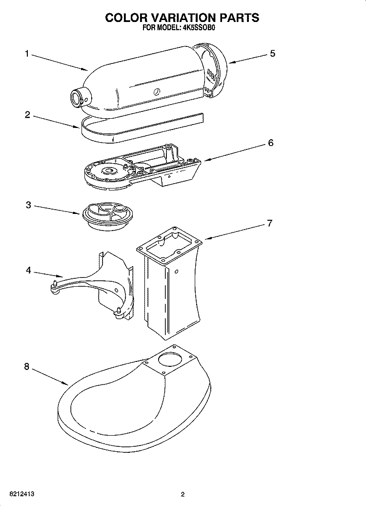 COLOR VARIATION PARTS Diagram and Parts List for 4K5SSOB0  KitchenAid Mixer