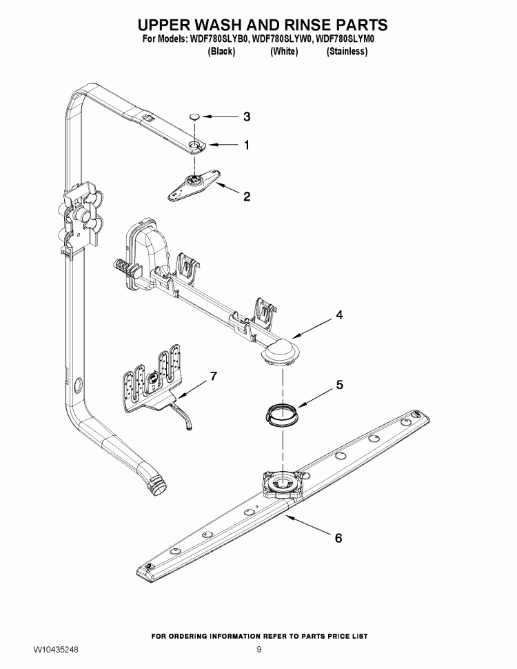 UPPER WASH AND RINSE PARTS Diagram and Parts List for WDF780SLYB0  Whirlpool Dishwasher
