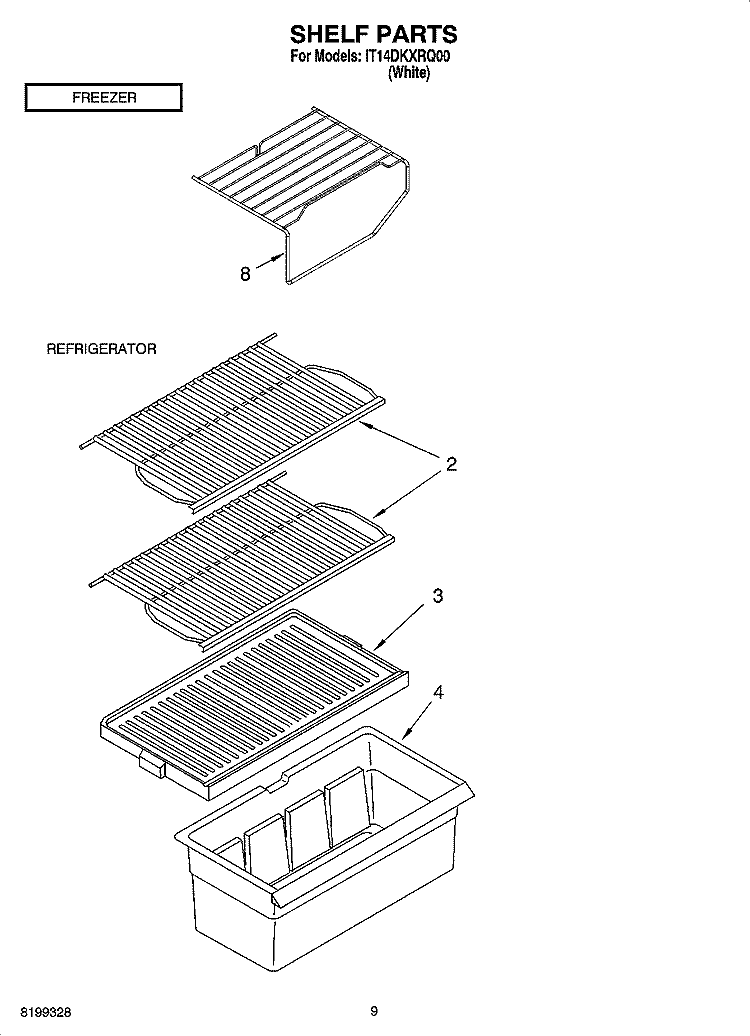 SHELF PARTS, OPTIONAL PARTS Diagram and Parts List for IT14DKXRQ00  Inglis Refrigerator