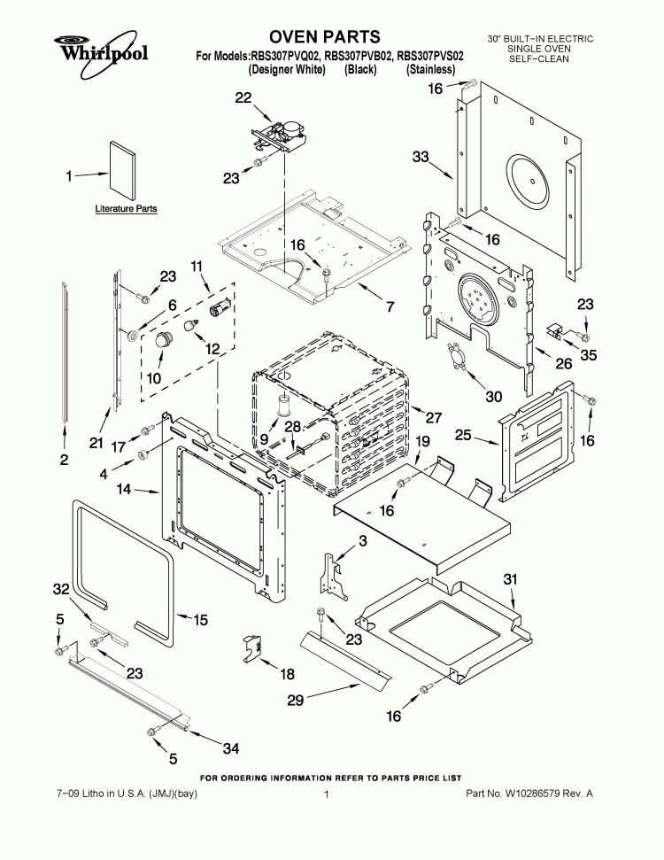 OVEN PARTS Diagram and Parts List for RBS307PVS02  Whirlpool Wall Oven
