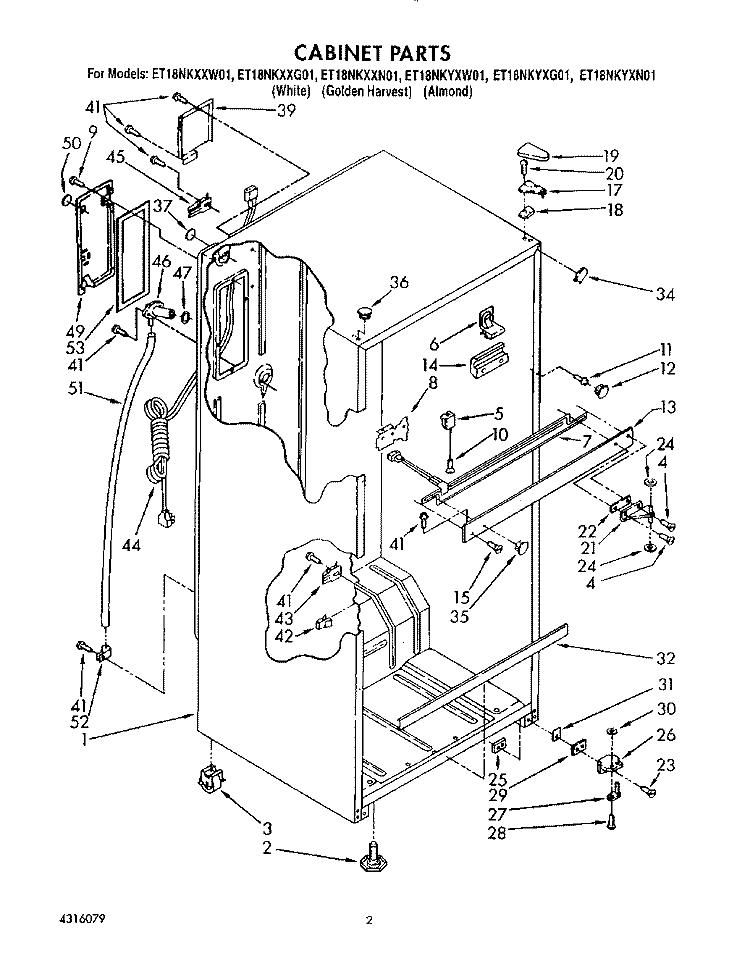 CABINET Diagram and Parts List for ET18NKXXG01  Whirlpool Refrigerator