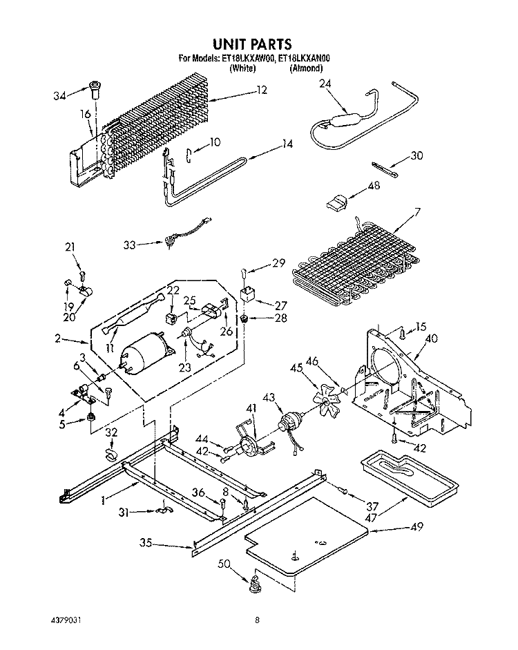 UNIT Diagram and Parts List for ET18LKXAN00  Whirlpool Refrigerator