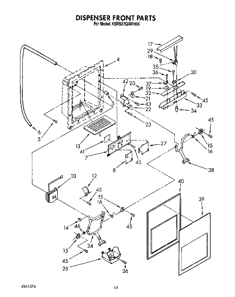 DISPENSER FRONT Diagram and Parts List for KSRS27QAWH04  KitchenAid Refrigerator