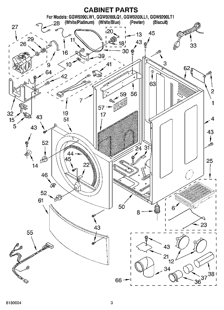 CABINET PARTS Diagram and Parts List for GGW9200LQ1  Whirlpool Dryer
