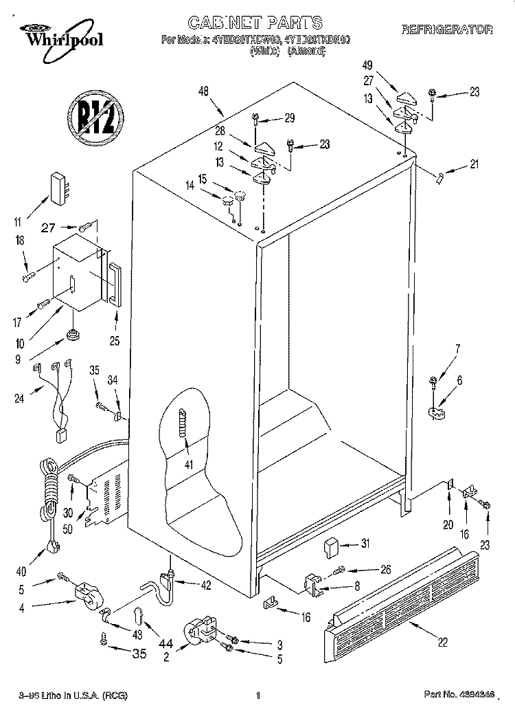 CABINET Diagram and Parts List for 4YED20TKDN00  Whirlpool Refrigerator