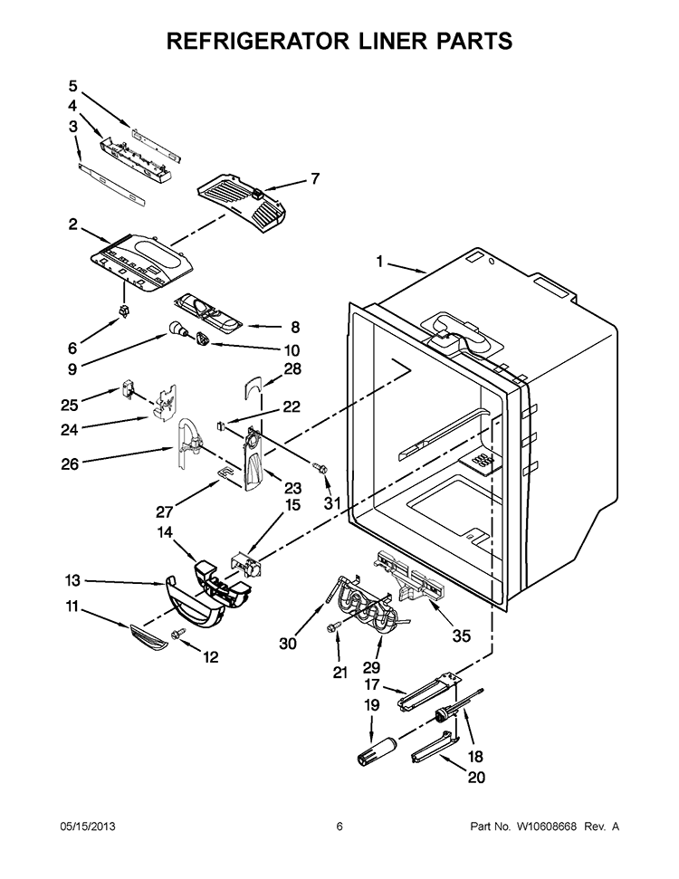 REFRIGERATOR LINER PARTS Diagram and Parts List for 5GX0FHTXAF01  Whirlpool Refrigerator