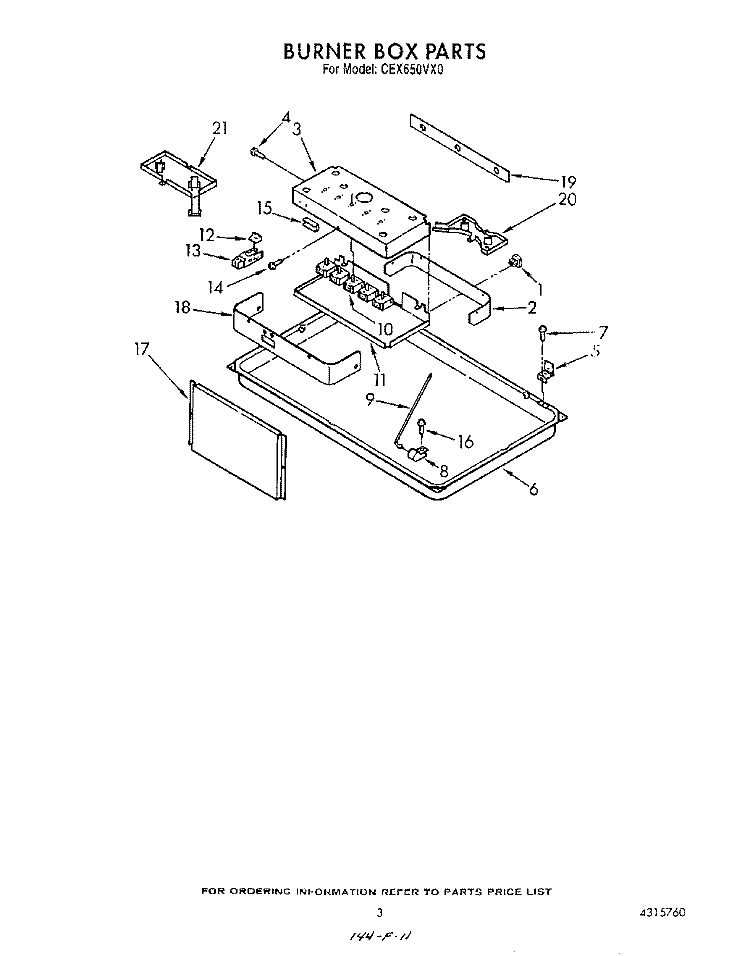 SECTION Diagram and Parts List for CEX650VX0  Roper Range