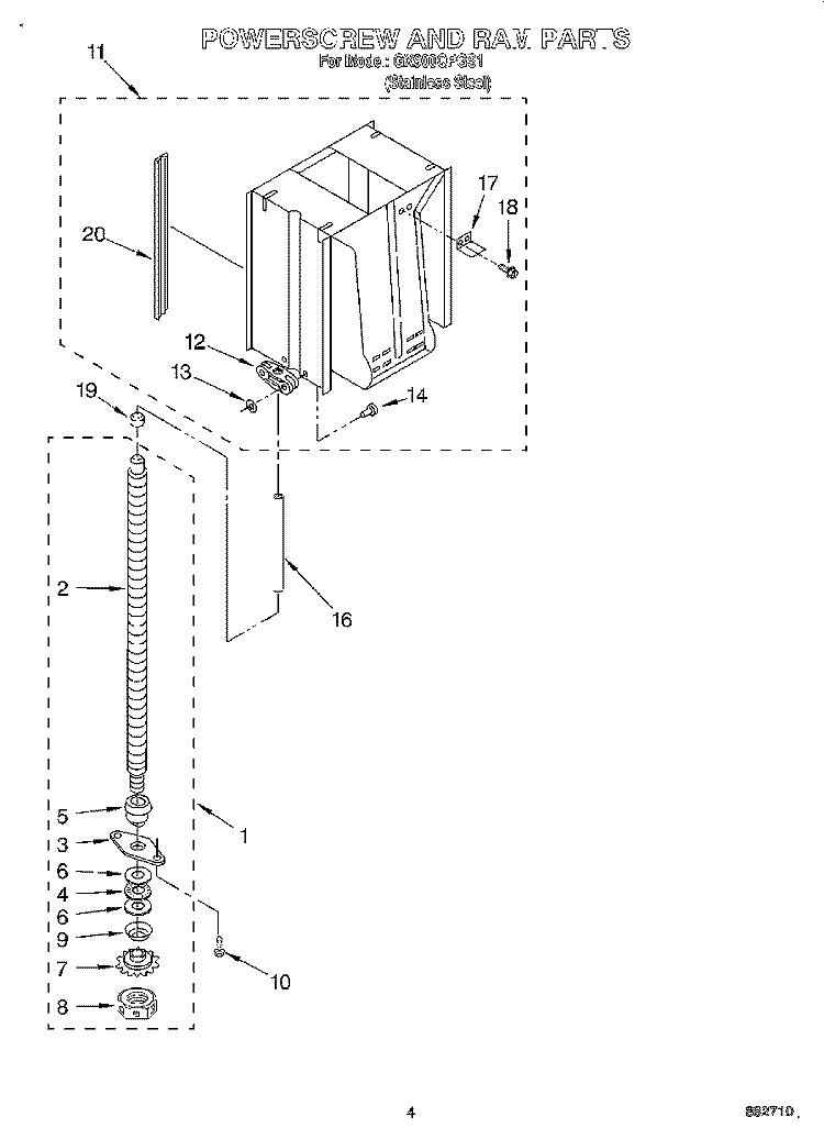 POWERSCREW AND RAM Diagram and Parts List for GX900QPGS1  Whirlpool Trash Compactor