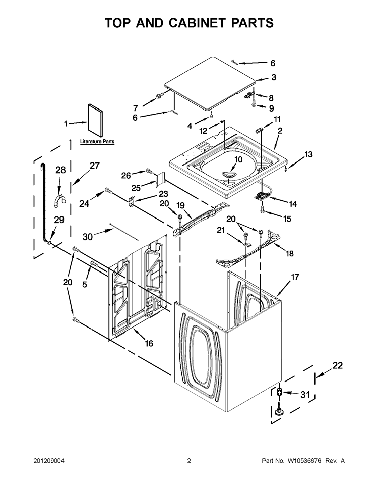 TOP AND CABINET PARTS Diagram and Parts List for WTW4910XQ3  Whirlpool Washer