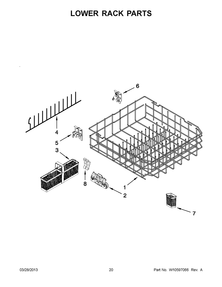 LOWER RACK PARTS Diagram and Parts List for KUDS30IXSS9  KitchenAid Dishwasher