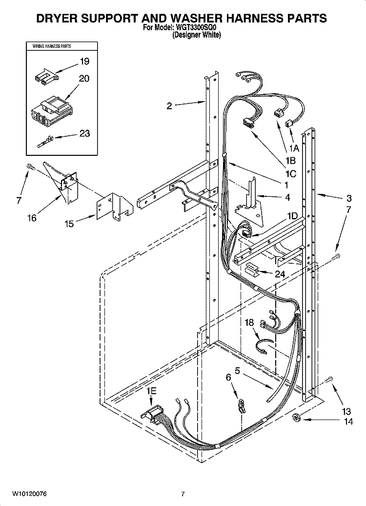 DRYER SUPPORT AND WASHER HARNESS PARTS Diagram and Parts List for WGT3300SQ0  Whirlpool Washer Dryer Combo