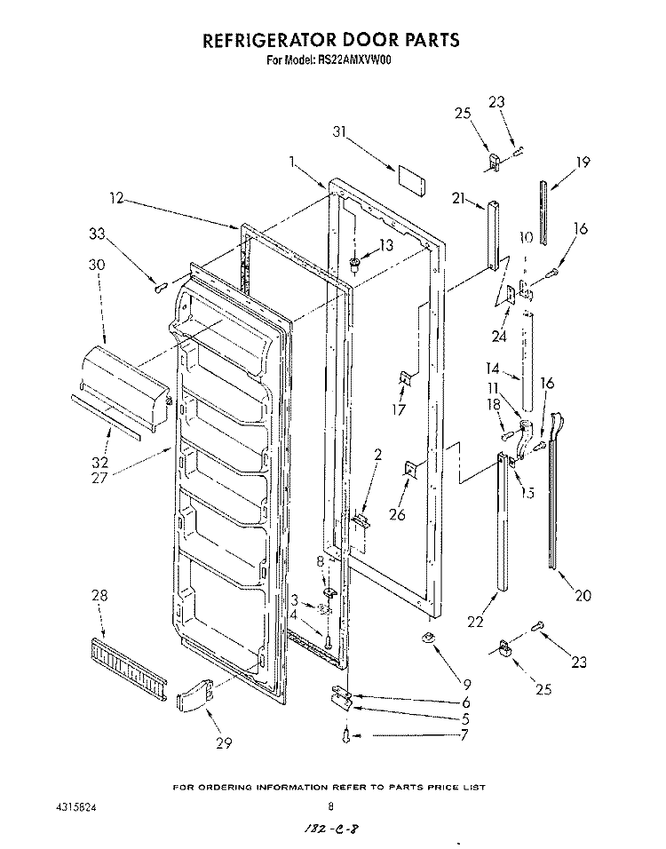 REFRIGERATOR DOOR Diagram and Parts List for RS22AMXVW00  Roper Refrigerator