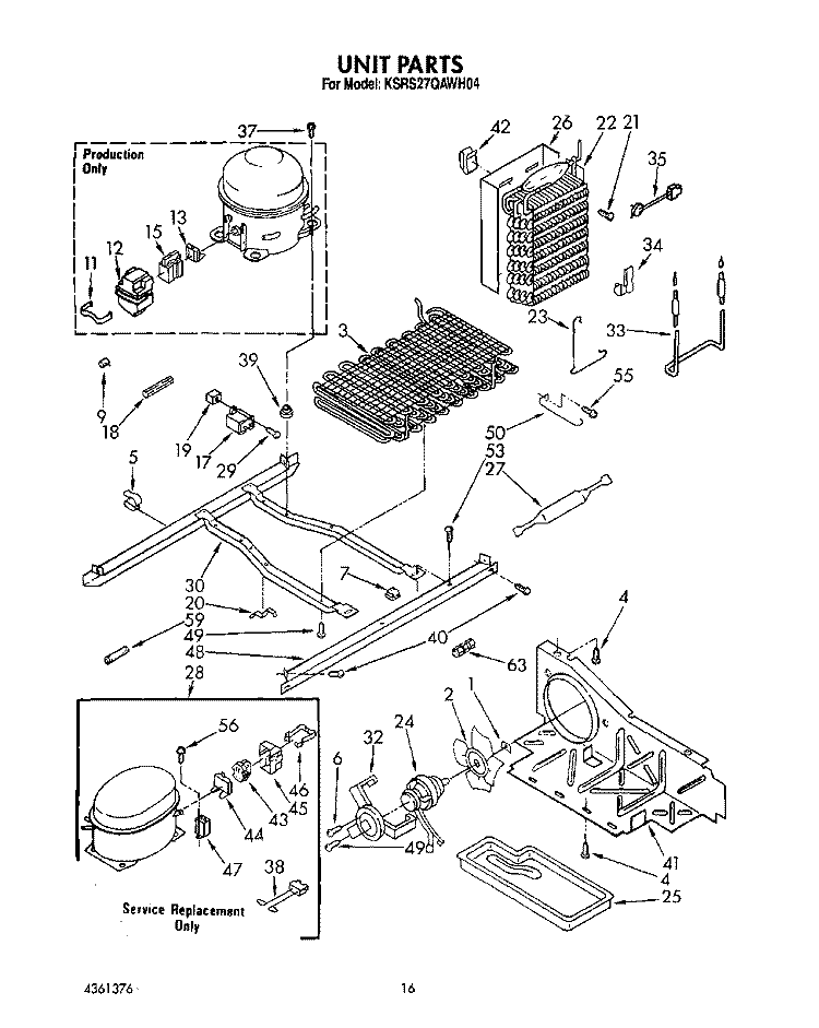 UNIT Diagram and Parts List for KSRS27QAWH04  KitchenAid Refrigerator
