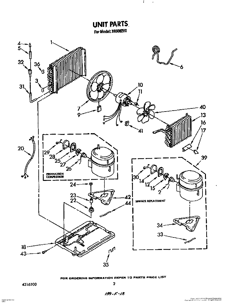 UNIT, LIT/OPTIONAL Diagram and Parts List for X05002V0  Roper Air Conditioner