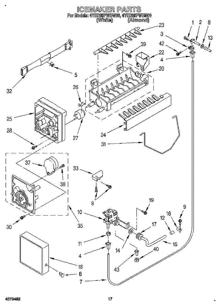 ICEMAKER, LIT/OPTIONAL Diagram and Parts List for 4YED25PWBW00  Whirlpool Refrigerator