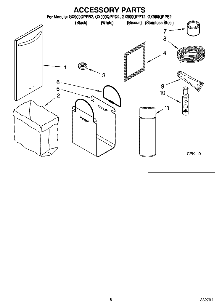 ACCESSORY PARTS Diagram and Parts List for GX900QPPT2  Whirlpool Trash Compactor