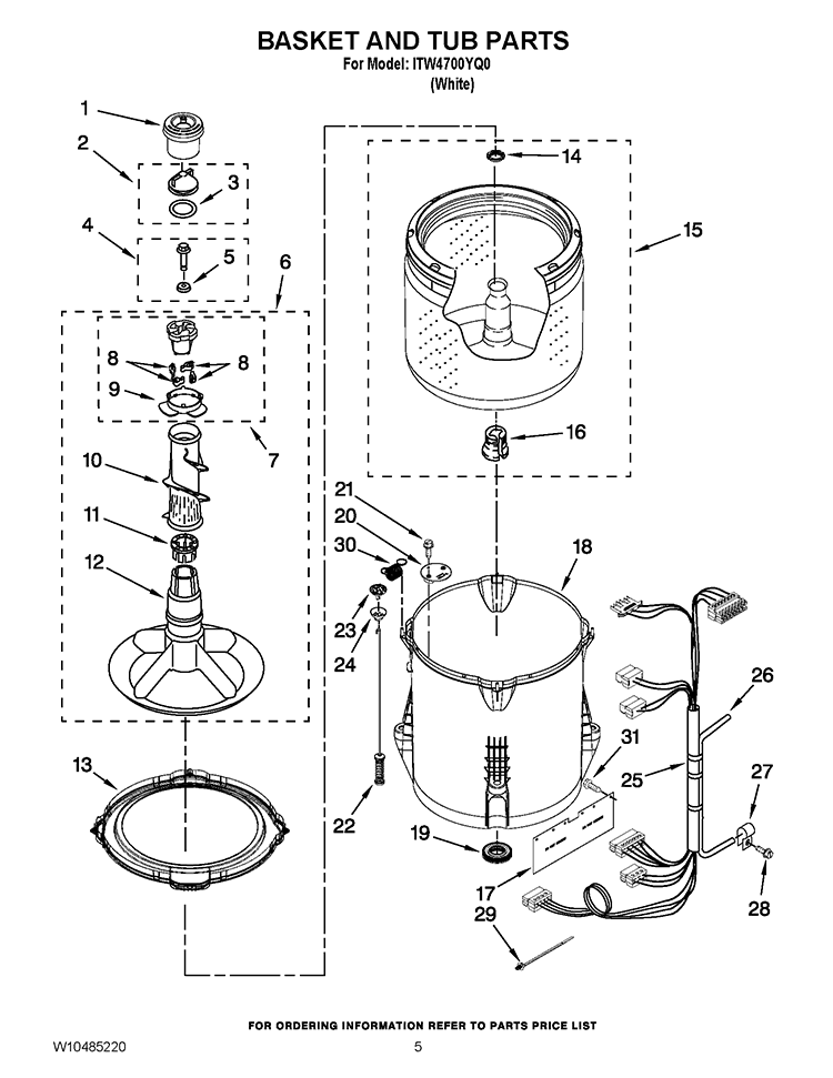 BASKET AND TUB PARTS Diagram and Parts List for ITW4700YQ0  Inglis Washer