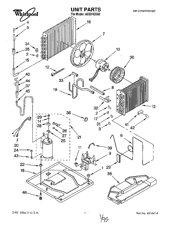 UNIT, LITERATURE Diagram and Parts List for ACQ142XA0  Whirlpool Air Conditioner