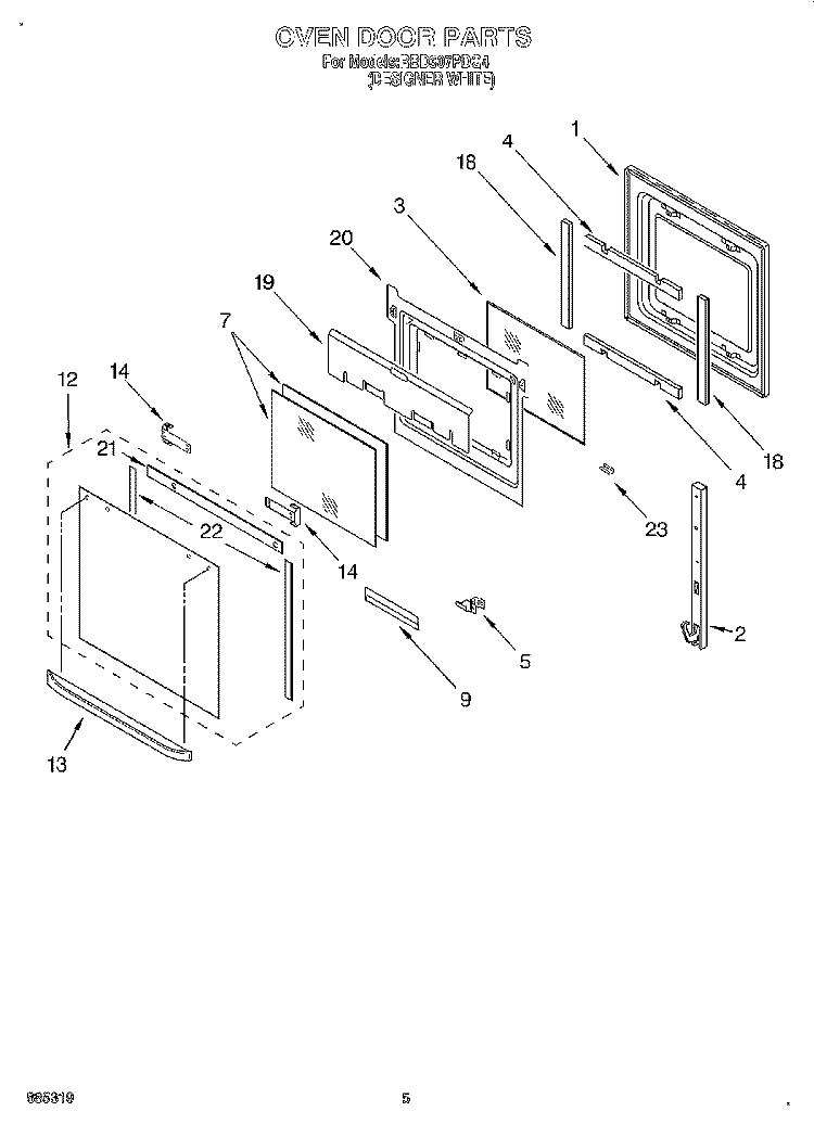 OVEN DOOR Diagram and Parts List for RBD307PDQ4  Whirlpool Wall Oven