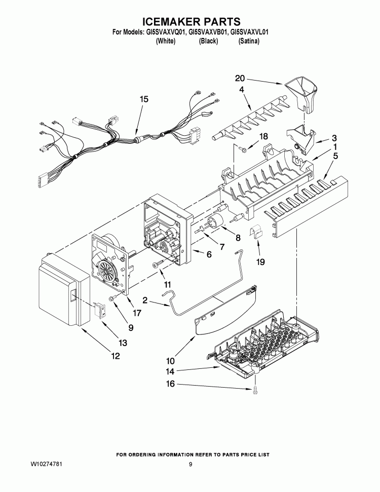 ICEMAKER PARTS Diagram and Parts List for GI5SVAXVQ01  Whirlpool Refrigerator