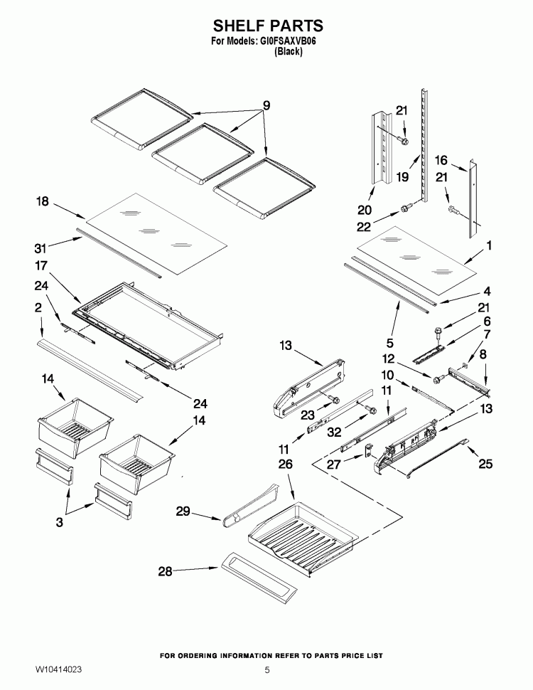 SHELF PARTS Diagram and Parts List for GI0FSAXVB06  Whirlpool Refrigerator