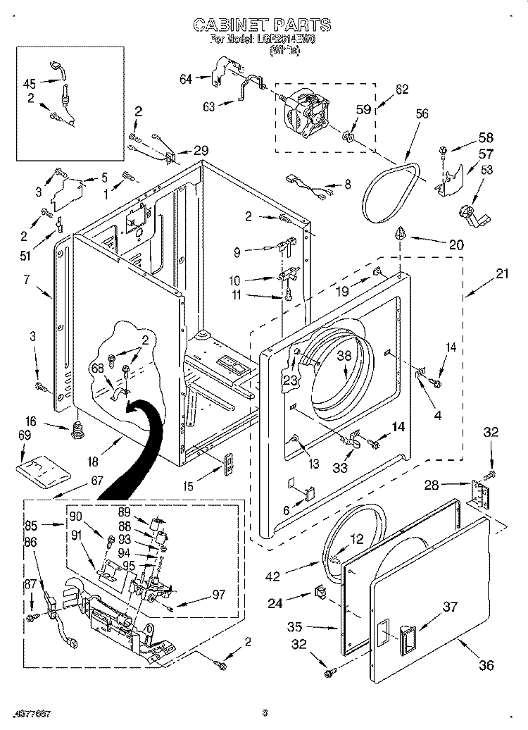 CABINET Diagram and Parts List for LGR2614EW0  Whirlpool Dryer
