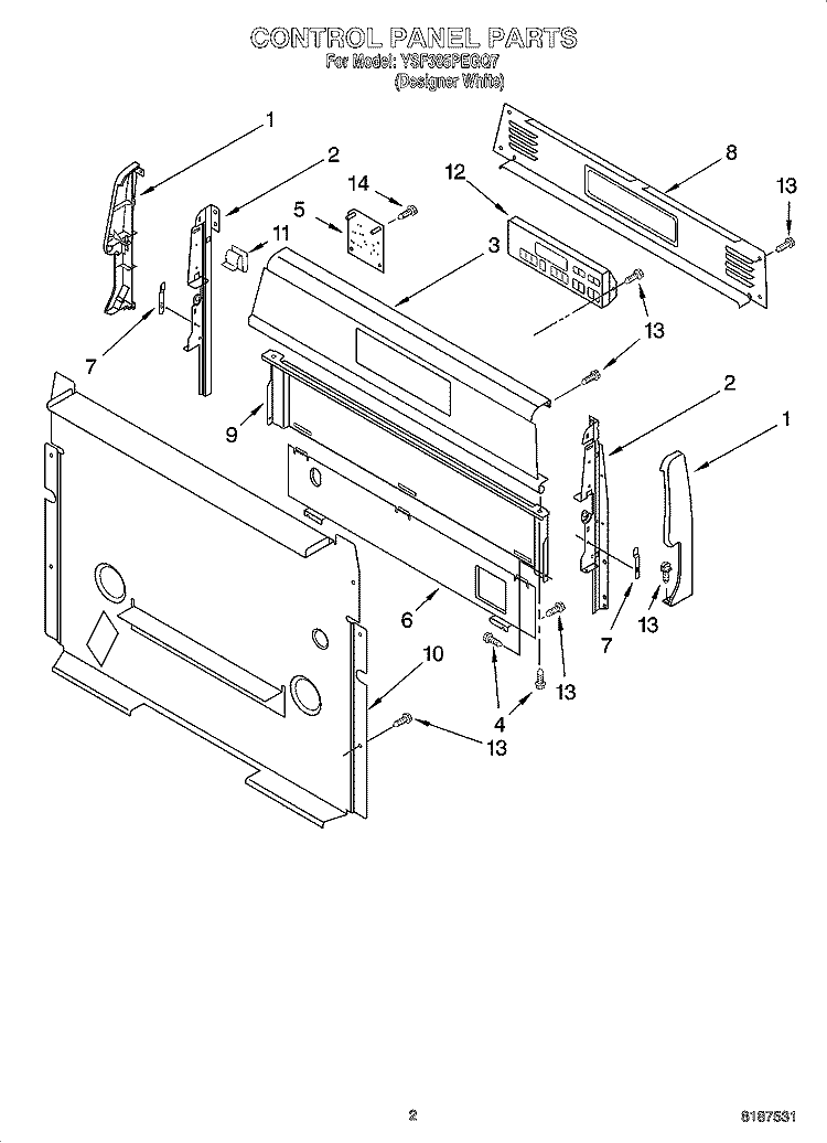 CONTROL PANEL PARTS Diagram and Parts List for YSF385PEGQ7  Whirlpool Range